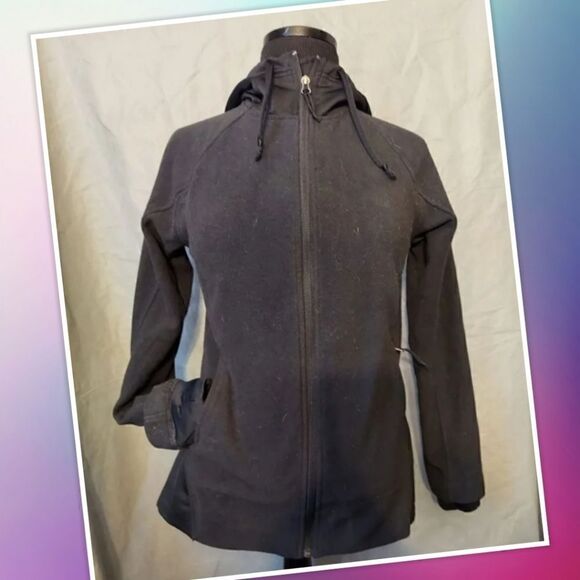 Columbia Womens Hoodie Sweatshirt black Medium Full Zip Fleece outercoat Arm Log - Picture 1 of 5